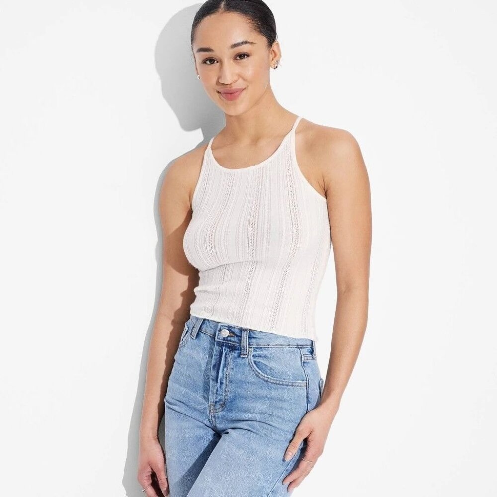 NWT Women's L Highneck Sweater Tank - Wild Fable Off-White Large
